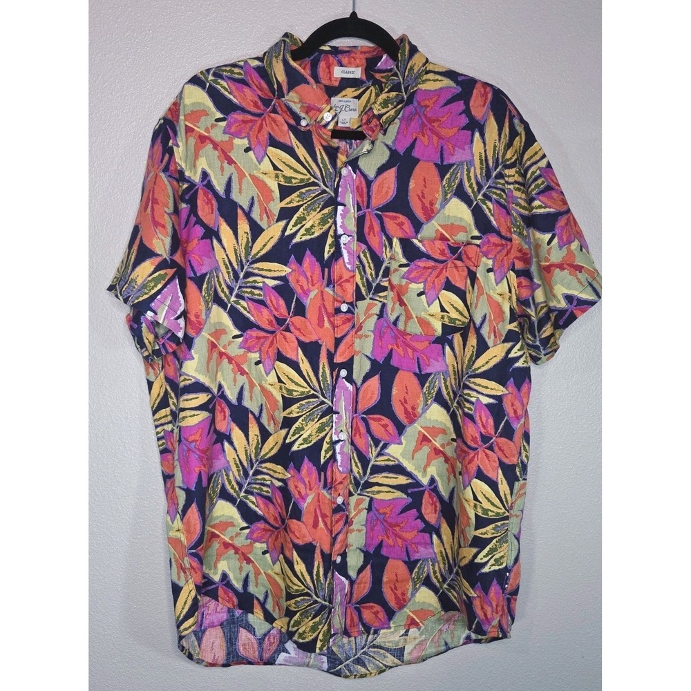 J.Crew Linen Hawaiian Shirt LT Tropical Print Short Sleeve Button Up